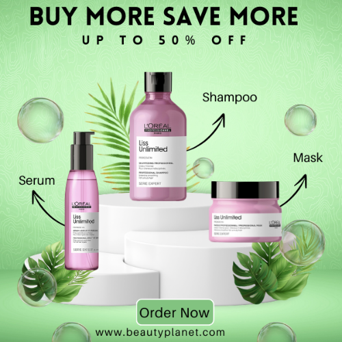 L’Oreal Professionnel Liss Unlimited Hair Care Combo Pack (Primrose Oil  Serum, Masque, Shampoo)