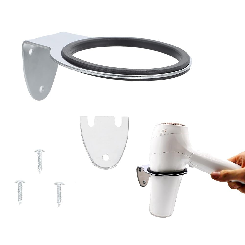 Stainless Steel Hair Dryer Stand Wall Mount Holder (Silver)