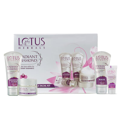 Lotus Herbals Radiant Diamond Cellular Radiance 5 In 1 Facial Kit | With Diamon Dust & Cinnamon | For All Skin Types | 1 Count (Pack of 1)