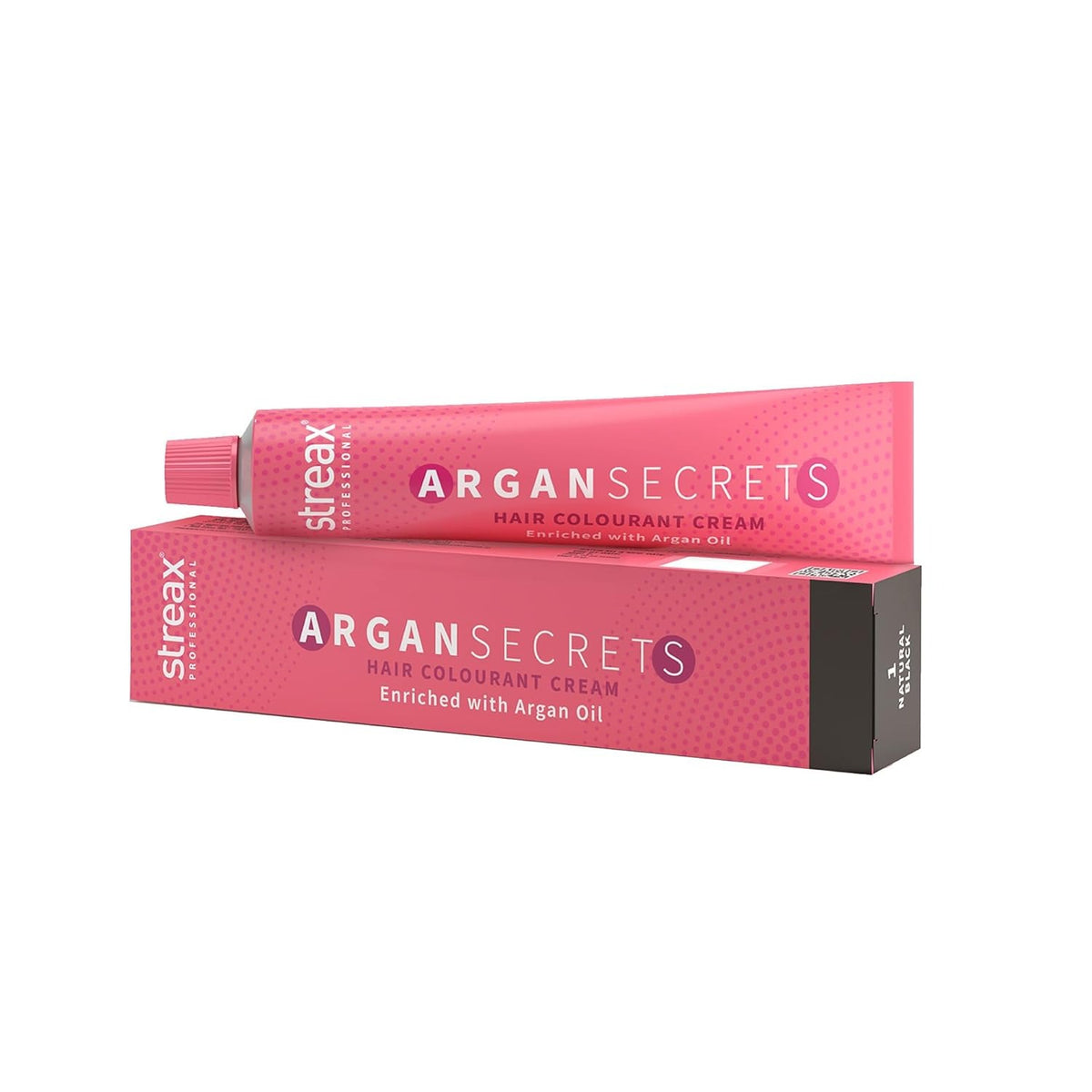 Streax Professional Argan Secrets Permanent Hair Colourant Cream - Natural Black 1 (Enriched with Argan Oil) 60 gm