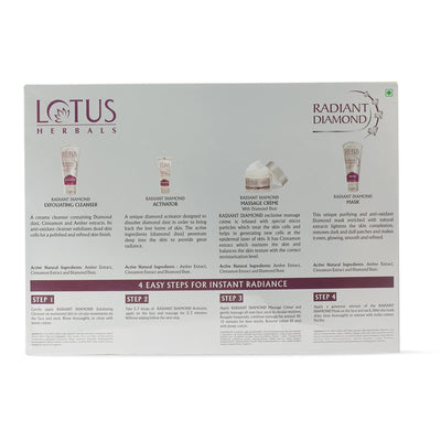 Lotus Herbals Radiant Diamond Cellular Radiance 5 In 1 Facial Kit | With Diamon Dust & Cinnamon | For All Skin Types | 1 Count (Pack of 1)