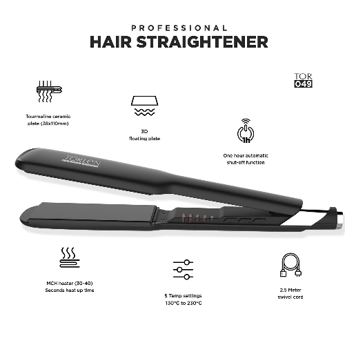 TORLEN PROFESSIONAL TOR 049 Hair Straightener Tourmaline Ceramic 3D Floating Wide Plates For Long Thick Ethnic hair Ultra quick Heat-Up