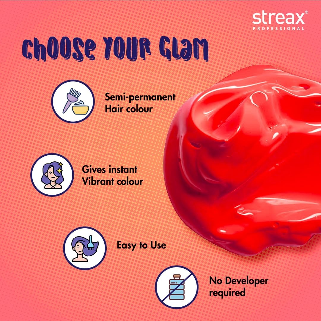 Streax Professional Hold & Play Funky Colours, Hair Color, 100g - Flirty Red