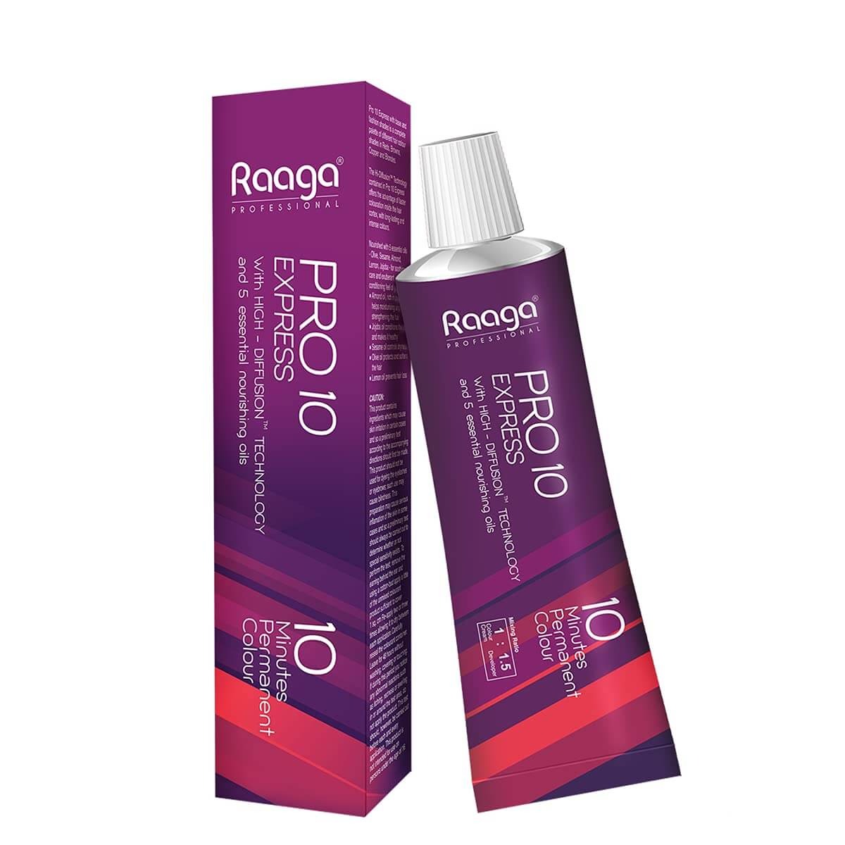 Raaga Professional Pro 10 Express Colour – Black 1 | 10-Minute Permanent Hair Colour with 5 Essential Oils & High Diffusion Technology – 90 gm