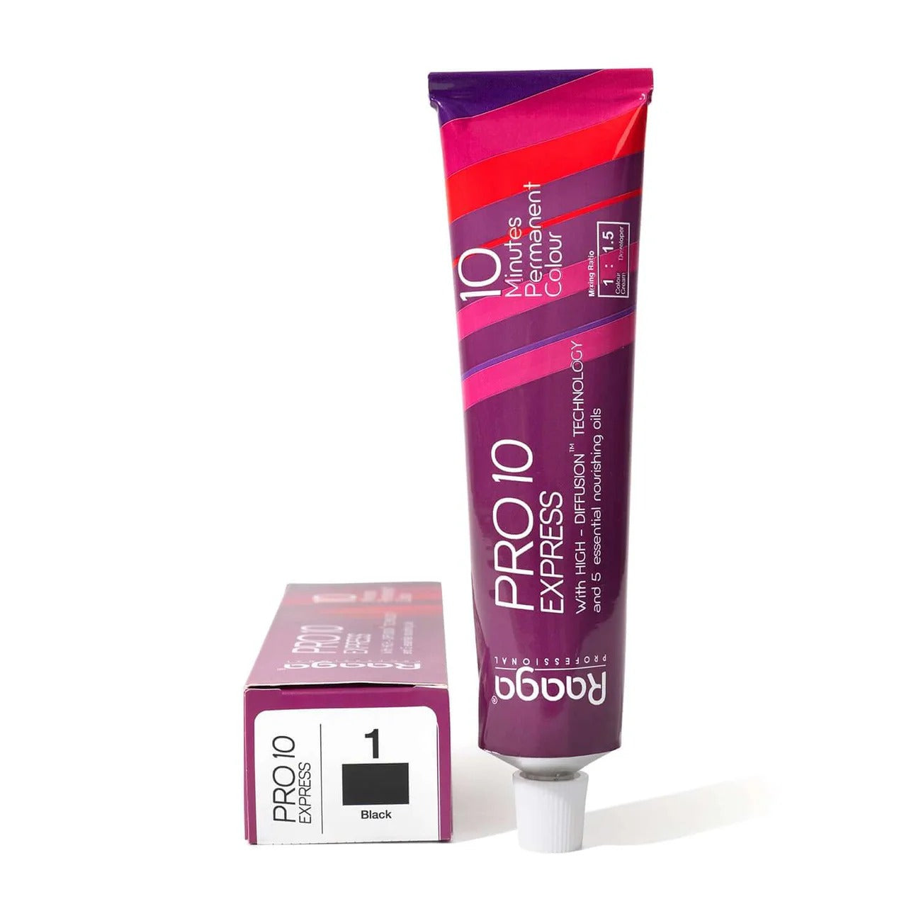 Raaga Professional Pro 10 Express Colour – Black 1 | 10-Minute Permanent Hair Colour with 5 Essential Oils & High Diffusion Technology – 90 gm