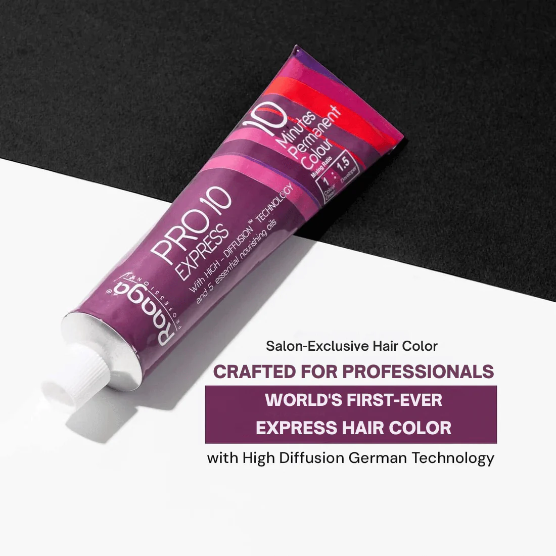 Raaga Professional Pro 10 Express Colour – Black 1 | 10-Minute Permanent Hair Colour with 5 Essential Oils & High Diffusion Technology – 90 gm