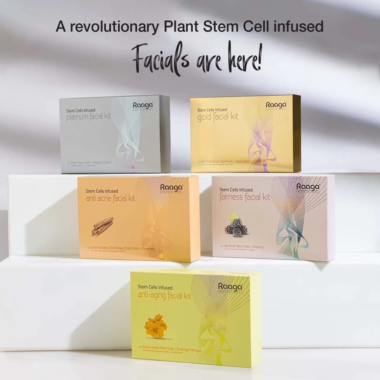 Raaga Professional Anti-Aging Stem Cells Facial Kit – 6 Step Complete Skincare with Evening Primrose & Swiss Apple Stem Cells | Restores Youthful Radiance – 61 gm