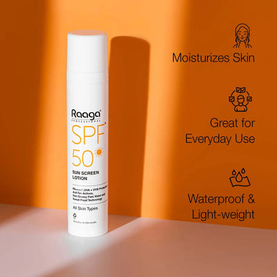 Raaga Professional SPF 50 Sunscreen Lotion | PA++++ | UVA + UVB Protection | Anti-Tan | Non-Greasy | Water & Sweat Proof | For All Skin Types – 55 ml