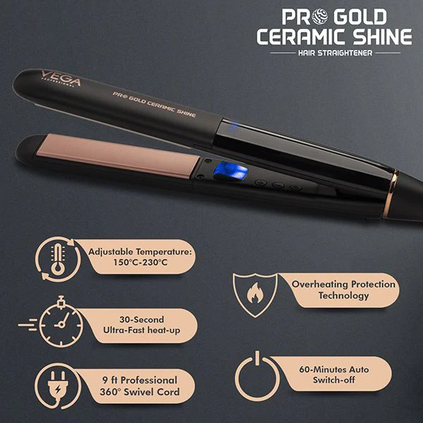 Vega Professional Pro Gold Ceramic Shine Hair Straightener VPMHS-08